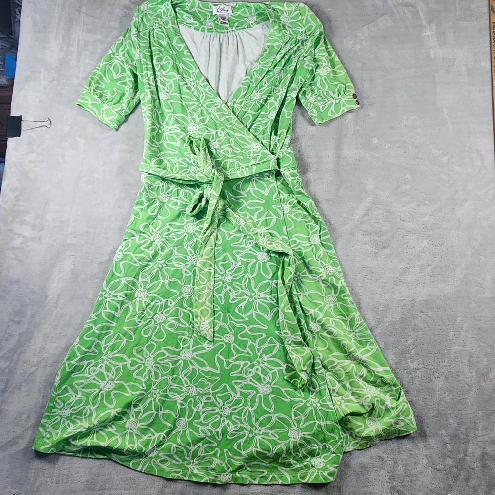 Lilly Pulitzer Green White Floral Tropical Print Wrap Dress Size XS Vintage 90s
